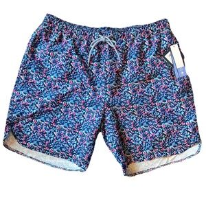 TailorByrd Navy Multicolor Print Swim Trunks XL NWT 4-Way Stretch Liner